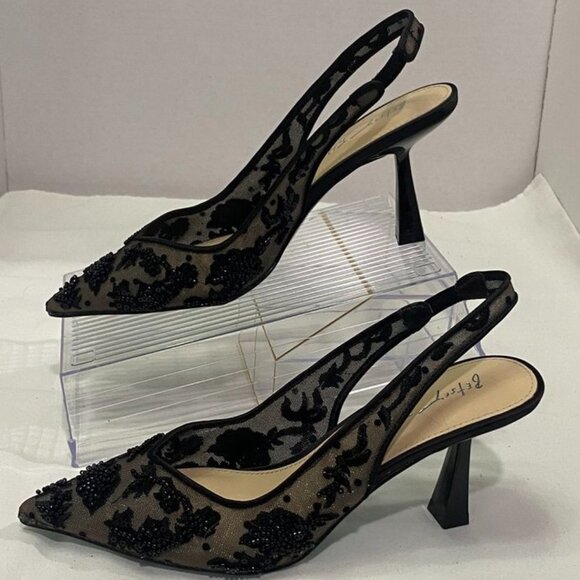 Betsey Johnson SB-Nikki Black Mesh Beaded Slingback Heels Size 6M - Picture 11 of 15